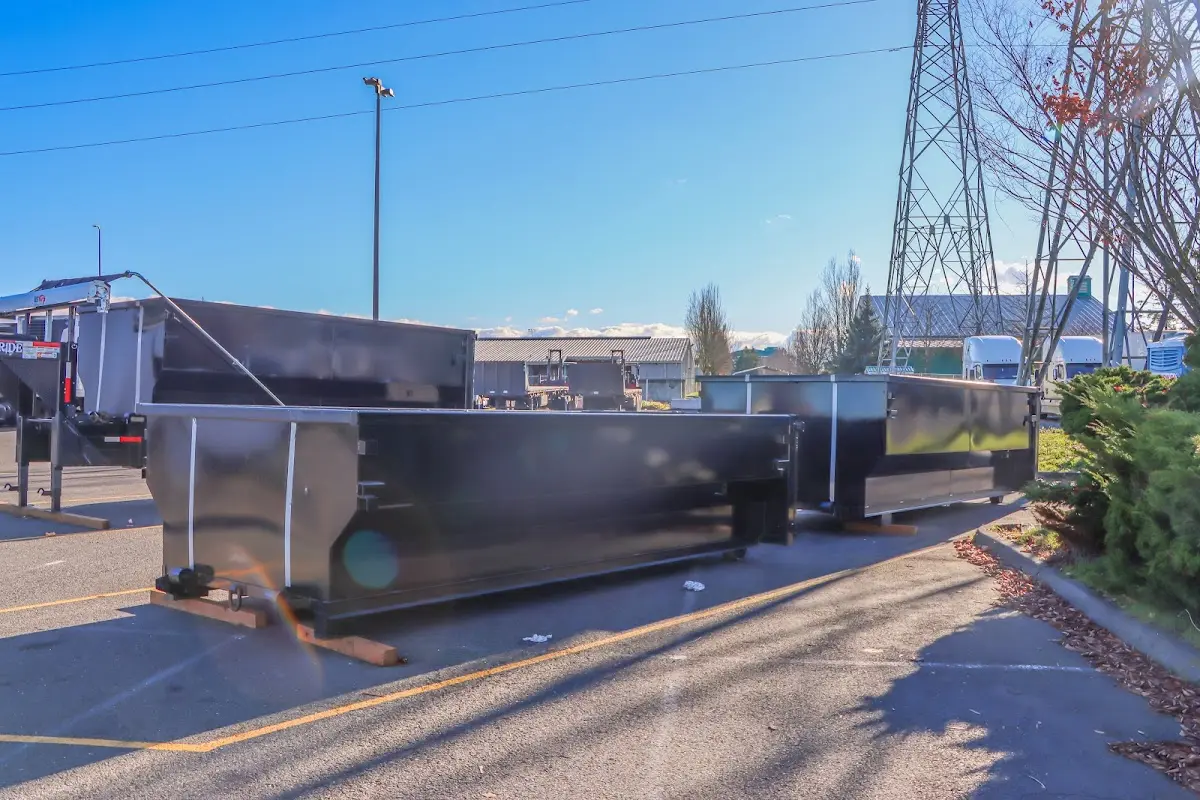 Roll-off dumpster ready for waste disposal at job site for 6 Yard Dumpster Rental in Parma Heights